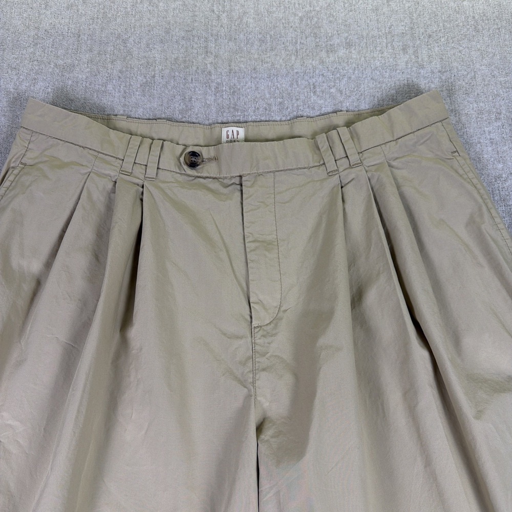 Gap x DÔEN High Rise Pleated Wide Leg Trousers Womens Size 16 Khaki Cotton Chino